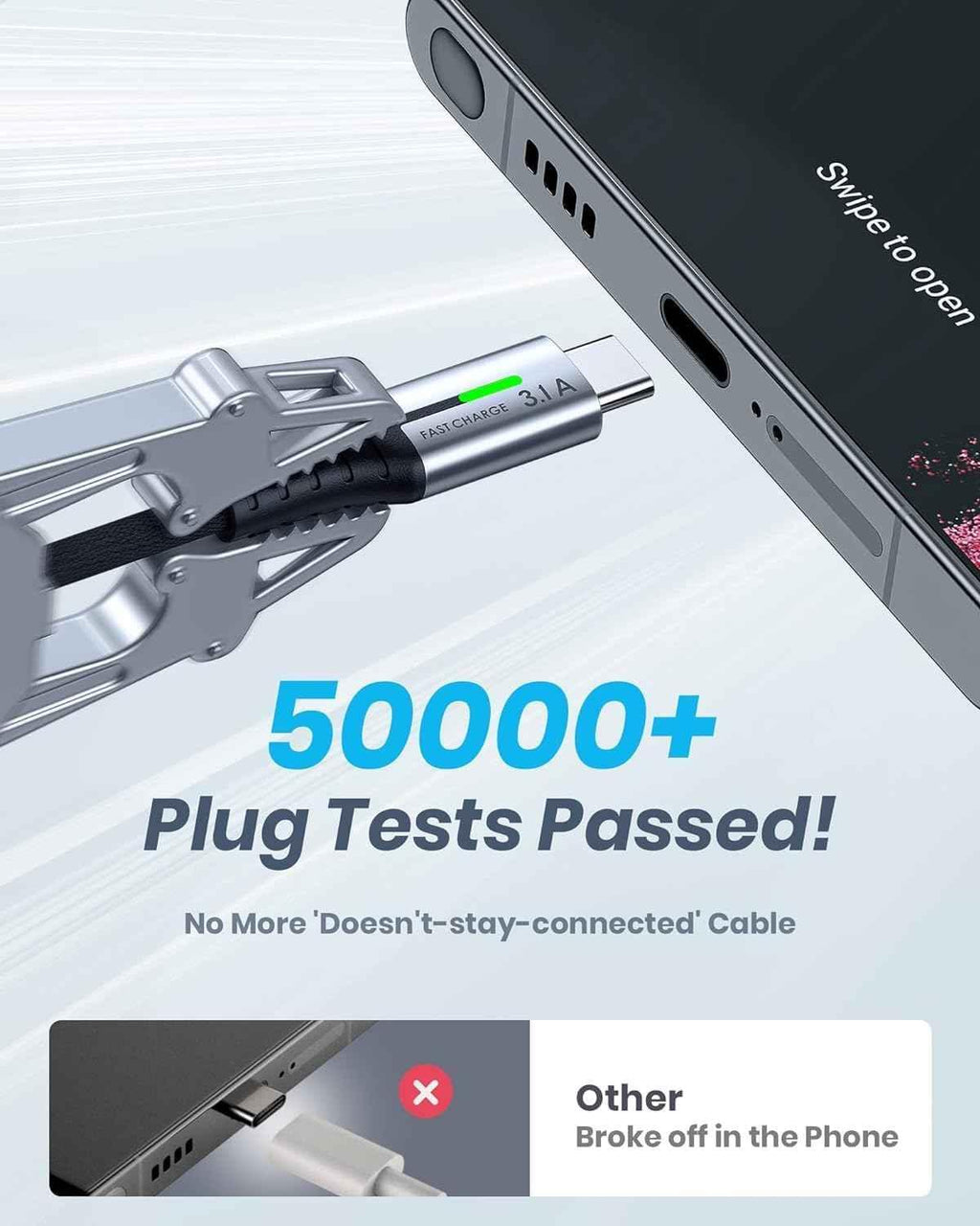 USB-C Fast Charging Cable 3.1A for Phones, Consoles, and More - 5 Pack