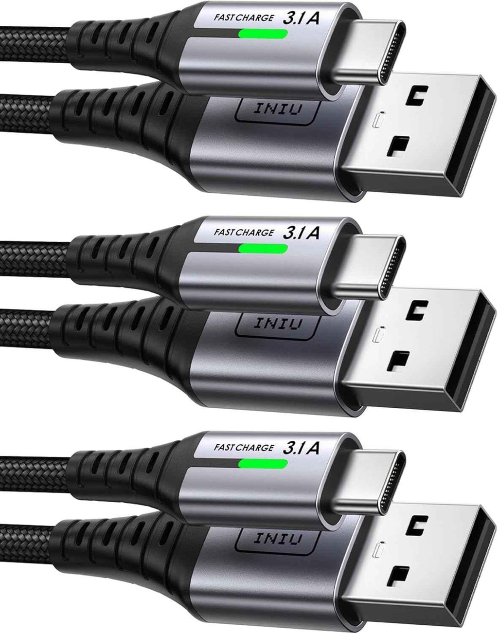 USB-C Fast Charging Cable 3.1A for Phones, Consoles, and More - 5 Pack
