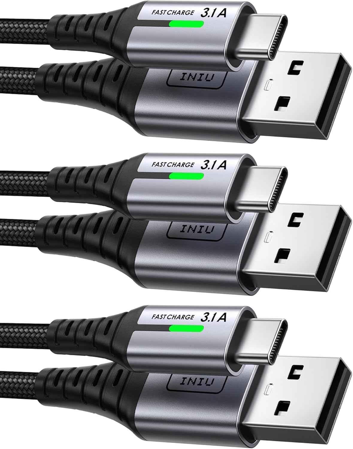 USB-C Fast Charging Cable 3.1A for Phones, Consoles, and More - 5 Pack