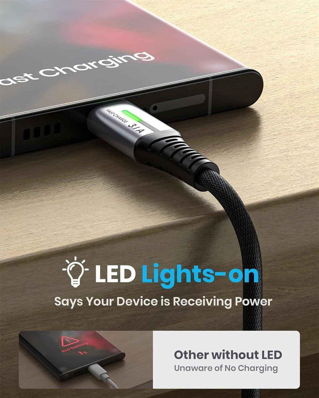 USB-C Fast Charging Cable 3.1A for Phones, Consoles, and More - 5 Pack