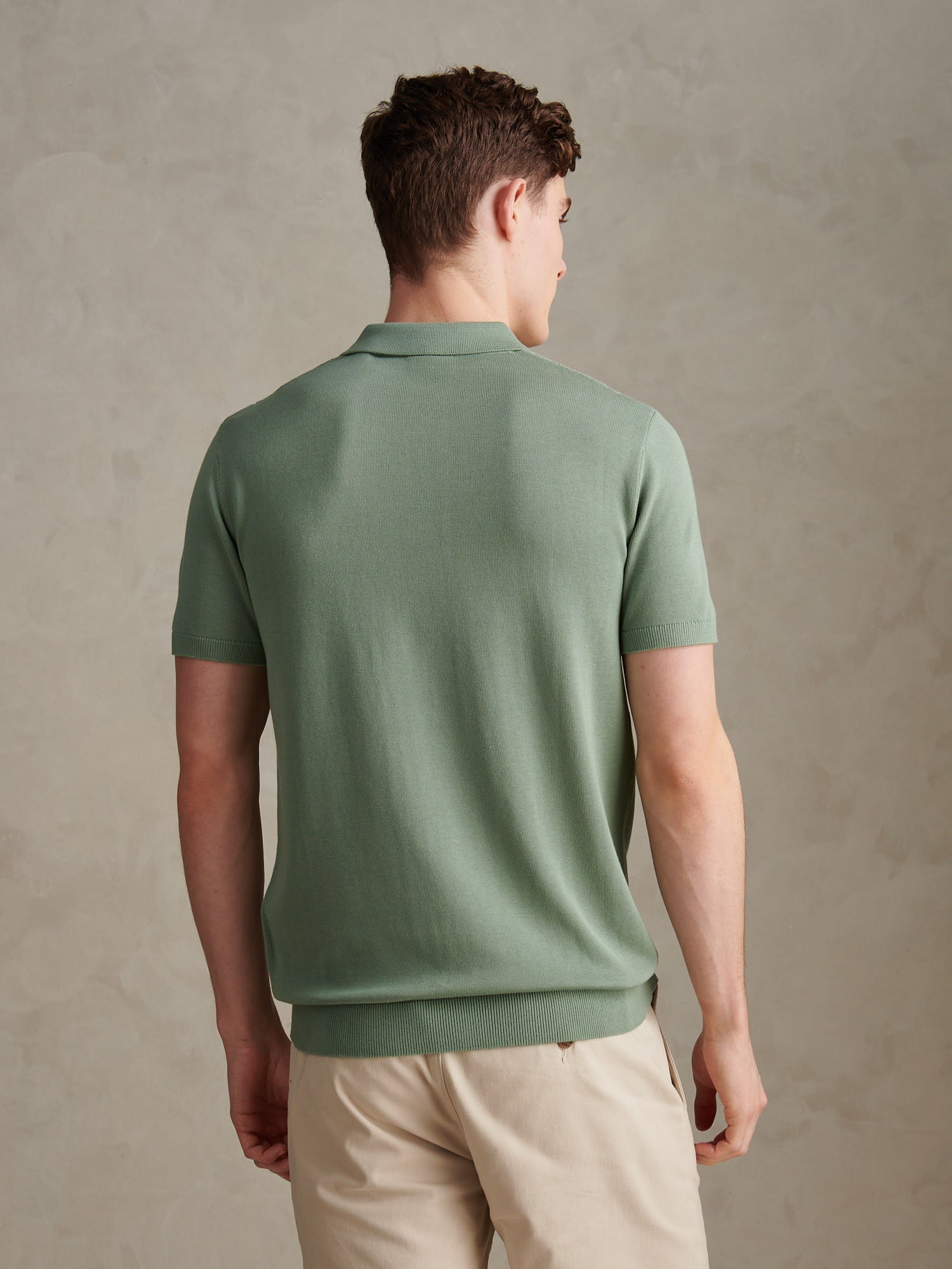 Mens Wide Texture Zip Knit Polo Shirt Green Bay