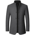 Mens Winter Wool Coat Stand Collar Business Jacket (Gray)