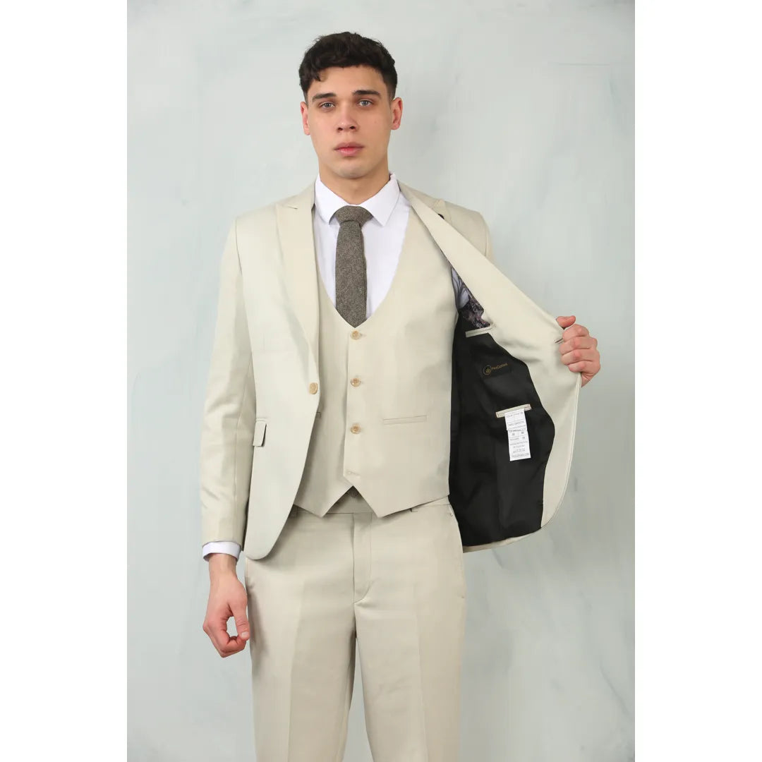 IM200 - Men's Cream Tailored Fit Wedding 3 Piece Suit