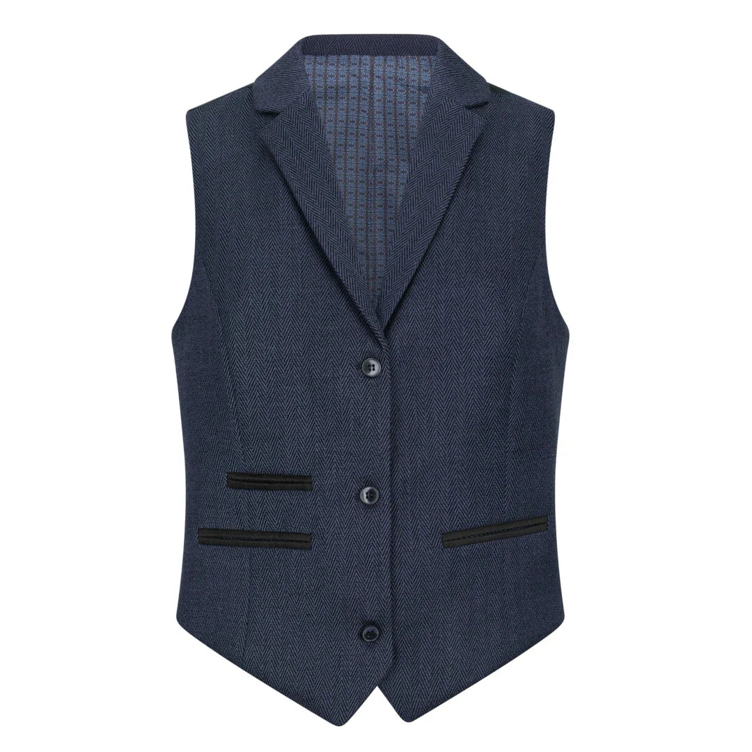TPW-AK-04 - Women's Navy 3 Piece Herringbone Tweed Suit
