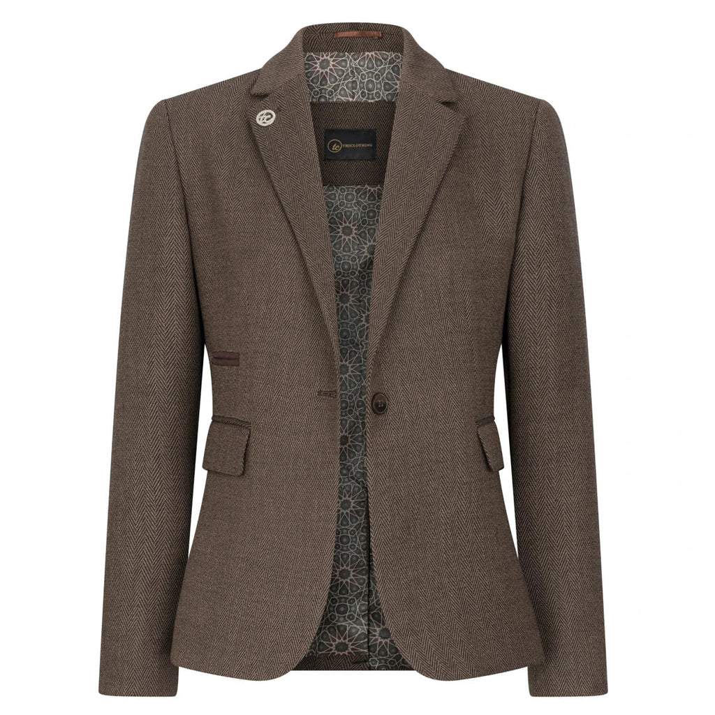 TPW-AK-06 - Women's Brown 3 Piece Herringbone Tweed Suit